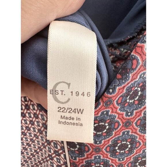 Cato Blue & Red Patchwork Balloon Sleeve‎ Lined Dress Womens Size 22/24W Boho - Picture 10 of 11